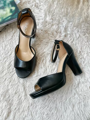 Sandale dama cu toc gros negre GQ10
